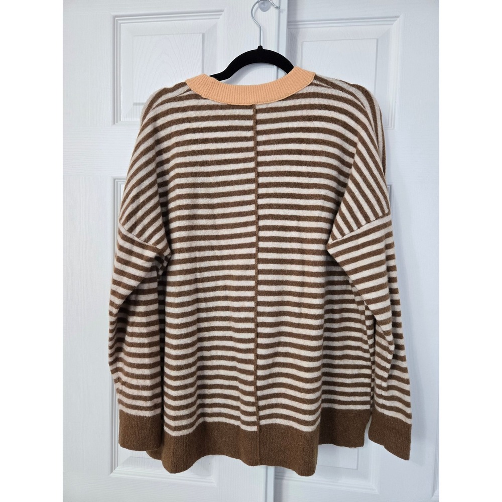 Madewell Womens XL Striped Oversized Crewneck Sweater Brown Cream Peach Seam - Picture 4 of 4